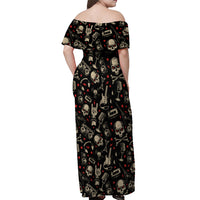 Rock And Roll Skull Pattern Design Off Shoulder Maxi Dress - Wonder Print Shop