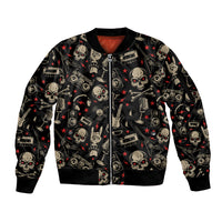 Rock And Roll Skull Pattern Design Sleeve Zip Bomber Jacket - Wonder Print Shop