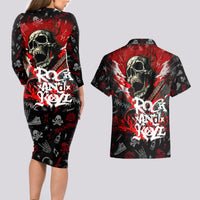 Rock And Roll Skull Forever Couples Matching Long Sleeve Bodycon Dress and Hawaiian Shirt - Wonder Print Shop