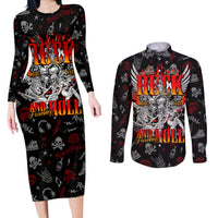 Rock And Roll Skull Forever Couples Matching Long Sleeve Bodycon Dress and Long Sleeve Button Shirts - Wonder Print Shop