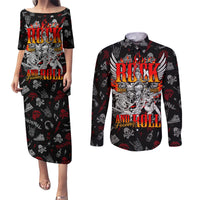Rock And Roll Skull Forever Couples Matching Puletasi Dress and Long Sleeve Button Shirts - Wonder Print Shop