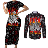 Rock And Roll Skull Forever Couples Matching Short Sleeve Bodycon Dress and Long Sleeve Button Shirts - Wonder Print Shop