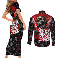 Rock And Roll Skull Forever Couples Matching Short Sleeve Bodycon Dress and Long Sleeve Button Shirts - Wonder Print Shop