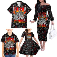 Rock And Roll Skull Forever Family Matching Off Shoulder Long Sleeve Dress and Hawaiian Shirt - Wonder Print Shop