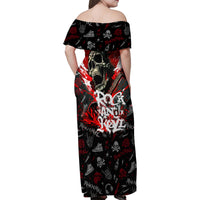 Rock And Roll Skull Forever Family Matching Off Shoulder Maxi Dress and Hawaiian Shirt - Wonder Print Shop