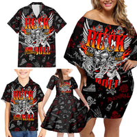 Rock And Roll Skull Forever Family Matching Off Shoulder Short Dress and Hawaiian Shirt - Wonder Print Shop