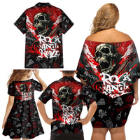 Rock And Roll Skull Forever Family Matching Off Shoulder Short Dress and Hawaiian Shirt - Wonder Print Shop
