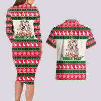 Merry Christmas Cat Couples Matching Long Sleeve Bodycon Dress and Hawaiian Shirt Meowy Catmas Xmas Tree - Wonder Print Shop