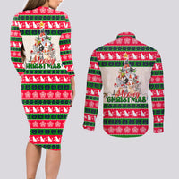 Merry Christmas Cat Couples Matching Long Sleeve Bodycon Dress and Long Sleeve Button Shirt Meowy Catmas Xmas Tree - Wonder Print Shop