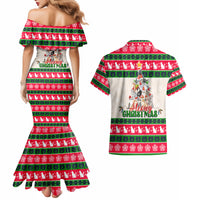Merry Christmas Cat Couples Matching Mermaid Dress and Hawaiian Shirt Meowy Catmas Xmas Tree - Wonder Print Shop