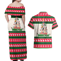 Merry Christmas Cat Couples Matching Off Shoulder Maxi Dress and Hawaiian Shirt Meowy Catmas Xmas Tree - Wonder Print Shop