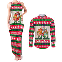 Merry Christmas Cat Couples Matching Tank Maxi Dress and Long Sleeve Button Shirt Meowy Catmas Xmas Tree - Wonder Print Shop