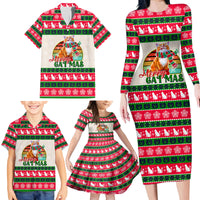 Merry Christmas Cat Family Matching Long Sleeve Bodycon Dress and Hawaiian Shirt Meowy Catmas Xmas Tree - Wonder Print Shop