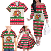Merry Christmas Cat Family Matching Off Shoulder Long Sleeve Dress and Hawaiian Shirt Meowy Catmas Xmas Tree - Wonder Print Shop
