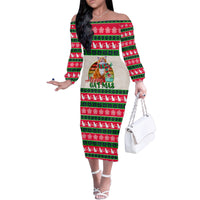 Merry Christmas Cat Family Matching Off Shoulder Long Sleeve Dress and Hawaiian Shirt Meowy Catmas Xmas Tree - Wonder Print Shop