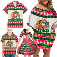 Merry Christmas Cat Family Matching Off Shoulder Short Dress and Hawaiian Shirt Meowy Catmas Xmas Tree - Wonder Print Shop