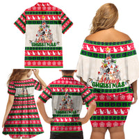 Merry Christmas Cat Family Matching Off Shoulder Short Dress and Hawaiian Shirt Meowy Catmas Xmas Tree - Wonder Print Shop