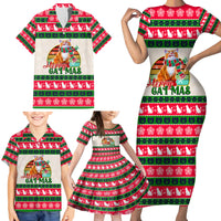 Merry Christmas Cat Family Matching Short Sleeve Bodycon Dress and Hawaiian Shirt Meowy Catmas Xmas Tree - Wonder Print Shop