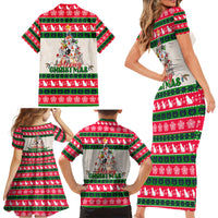 Merry Christmas Cat Family Matching Short Sleeve Bodycon Dress and Hawaiian Shirt Meowy Catmas Xmas Tree - Wonder Print Shop