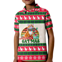 Merry Christmas Cat Kid Polo Shirt Meowy Catmas Xmas Tree - Wonder Print Shop