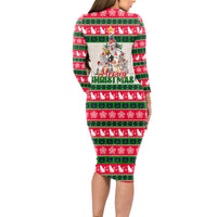 Merry Christmas Cat Long Sleeve Bodycon Dress Meowy Catmas Xmas Tree - Wonder Print Shop