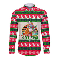 Merry Christmas Cat Long Sleeve Button Shirt Meowy Catmas Xmas Tree - Wonder Print Shop
