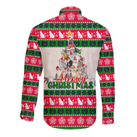 Merry Christmas Cat Long Sleeve Button Shirt Meowy Catmas Xmas Tree - Wonder Print Shop