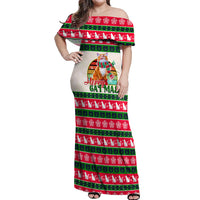 Merry Christmas Cat Off Shoulder Maxi Dress Meowy Catmas Xmas Tree - Wonder Print Shop