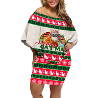Merry Christmas Cat Off Shoulder Short Dress Meowy Catmas Xmas Tree - Wonder Print Shop