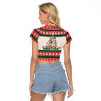 Merry Christmas Cat Raglan Cropped T Shirt Meowy Catmas Xmas Tree - Wonder Print Shop