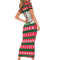Merry Christmas Cat Short Sleeve Bodycon Dress Meowy Catmas Xmas Tree - Wonder Print Shop