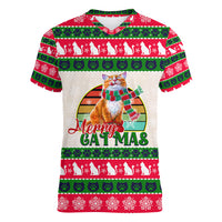 Merry Christmas Cat Women V Neck T Shirt Meowy Catmas Xmas Tree - Wonder Print Shop