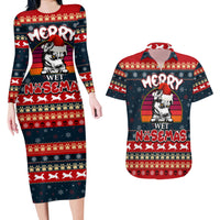 Merry Wet Nosemas Couples Matching Long Sleeve Bodycon Dress and Hawaiian Shirt Christmas Husky - Wonder Print Shop