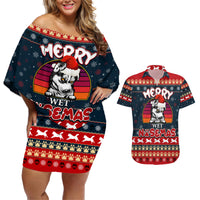 Merry Wet Nosemas Couples Matching Off Shoulder Short Dress and Hawaiian Shirt Christmas Husky - Wonder Print Shop