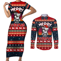 Merry Wet Nosemas Couples Matching Short Sleeve Bodycon Dress and Long Sleeve Button Shirt Christmas Husky - Wonder Print Shop