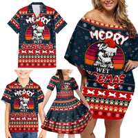 Merry Wet Nosemas Family Matching Off Shoulder Short Dress and Hawaiian Shirt Christmas Husky - Wonder Print Shop