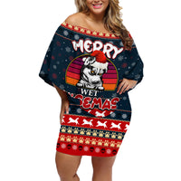 Merry Wet Nosemas Family Matching Off Shoulder Short Dress and Hawaiian Shirt Christmas Husky - Wonder Print Shop