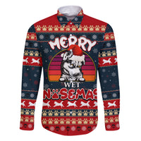 Merry Wet Nosemas Family Matching Short Sleeve Bodycon Dress and Hawaiian Shirt Christmas Husky - Wonder Print Shop