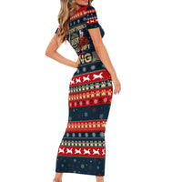 Merry Wet Nosemas Family Matching Short Sleeve Bodycon Dress and Hawaiian Shirt Christmas Husky - Wonder Print Shop