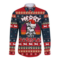 Merry Wet Nosemas Long Sleeve Button Shirt Christmas Husky - Wonder Print Shop