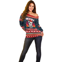 Merry Wet Nosemas Off Shoulder Sweater Christmas Husky - Wonder Print Shop