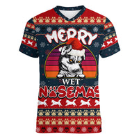 Merry Wet Nosemas Women V Neck T Shirt Christmas Husky - Wonder Print Shop