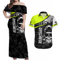Concrete Finisher Skull on Site Couples Matching Off Shoulder Maxi Dress and Hawaiian Shirt - Wonder Print Shop