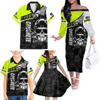 Concrete Finisher Skull on Site Family Matching Off Shoulder Long Sleeve Dress and Hawaiian Shirt - Wonder Print Shop