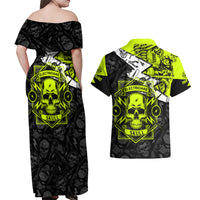 Personalised Electricians Skull Couples Matching Off Shoulder Maxi Dress and Hawaiian Shirt - Wonder Print Shop