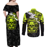 Personalised Electricians Skull Couples Matching Off Shoulder Maxi Dress and Long Sleeve Button Shirts - Wonder Print Shop
