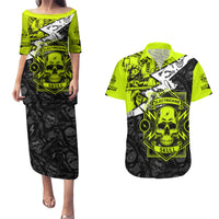 Personalised Electricians Skull Couples Matching Puletasi Dress and Hawaiian Shirt - Wonder Print Shop