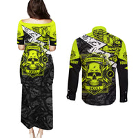 Personalised Electricians Skull Couples Matching Puletasi Dress and Long Sleeve Button Shirts - Wonder Print Shop