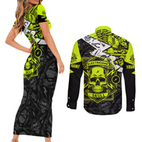 Personalised Electricians Skull Couples Matching Short Sleeve Bodycon Dress and Long Sleeve Button Shirts - Wonder Print Shop