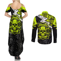 Personalised Electricians Skull Couples Matching Summer Maxi Dress and Long Sleeve Button Shirts - Wonder Print Shop